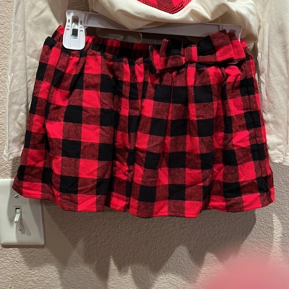 New Max Studio Girl’s Buffalo Plaid Check Heart 3 piece outfit NWT